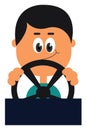 Cartoon driver steering the vehicle vector or color illustration