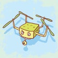 Cartoon drone illustration, vector icon.