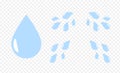 Cartoon drops. Water teardrop, aqua splashing to sides. Liquid drips and flat eye tear effect on transparent background Royalty Free Stock Photo