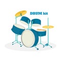 Cartoon drum kit in white background. Vector illustration.
