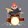 Cartoon drummer boy in baseball cap vector illustration