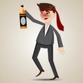 Cartoon drunk businessman with alcohol bottle Royalty Free Stock Photo