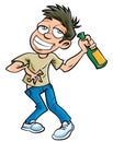 Cartoon drunk man with champagne bottle Royalty Free Stock Photo
