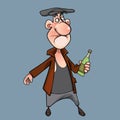Cartoon drunk man standing with a bottle in his hand Royalty Free Stock Photo