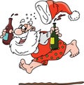 Cartoon drunk Santa Claus running without clothes vector
