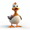 Realistic Cartoon Duck On White Background - Uhd Rendered Image