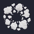 Cartoon dust cloud. Comic dust cloud explosion, steam, smoke cloud explode. Cloud action element isolated vector