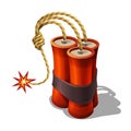Cartoon dynamite explode with burning wick for games. Royalty Free Stock Photo