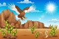 Cartoon eagle bird and snake living in the desert Royalty Free Stock Photo