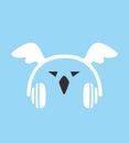 Cartoon eagle bird wearing a headset with a pair of wings, enjoy the music