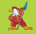 cartoon eagle warrior holding spear. Isolated animal illustration. Flat Style Sticker Icon Premium vector