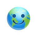 Cartoon Earth Face Happy Smile Icon Funny Planet Emotion