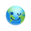 Cartoon Earth Face Happy Smile Winking Icon Funny Planet Emotion