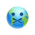 Cartoon Earth Face Silent Emotion Icon Funny Planet Expression Isolated