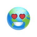 Cartoon Earth Face Smile With Heart Shape Eyes Icon Funny Planet Emotion Royalty Free Stock Photo