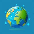 Cartoon Earth with falling water drops planet globe Royalty Free Stock Photo