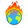 Cartoon Earth on fire, global warming Royalty Free Stock Photo