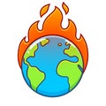 Cartoon Earth on fire, global warming Royalty Free Stock Photo