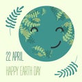 Cartoon Earth Illustration. Planet smile.Earth Day Royalty Free Stock Photo