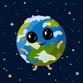 Cartoon Earth planet on space background, vector illustration Royalty Free Stock Photo