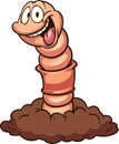 Cartoon earth worm coming out of the ground