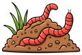 Cartoon Earthworms Crawling in Soil with Green Grass Royalty Free Stock Photo