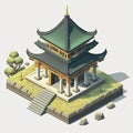 Cartoon East Asian pagoda. Game design isometry. Generative AI