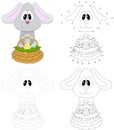 Cartoon easter bunny with basket of eggs. Dot to dot game for kids
