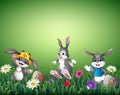 Cartoon Easter bunny carrying a basket full of eggs Royalty Free Stock Photo