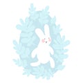 Cartoon Easter Bunny and Cute Chick Egg with leaves and branches. Easter or Nursery Vector Illustration. Soft grey and blue pastel Royalty Free Stock Photo