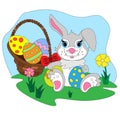 Cartoon Easter bunny with egg basket. Royalty Free Stock Photo