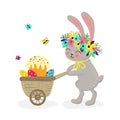Cartoon Easter bunny with egg basket. Vector clip art illustration with simple gradients. All in a single layer Royalty Free Stock Photo