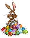 Cartoon Easter Bunny with Eggs Basket