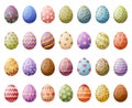 Cartoon easter chocolate eggs. Traditional painted eggs, spring holiday egg hunt game, Easter colorful decoration flat vector