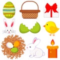 Cartoon easter icon set 9 elements. Royalty Free Stock Photo