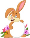 Cartoon Easter rabbit holding white egg Royalty Free Stock Photo