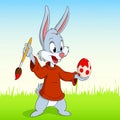 Cartoon easter rabbit paint the egg