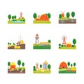 Cartoon Eco Farm Color Icons Set. Vector Royalty Free Stock Photo