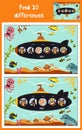 Cartoon of Education to find 10 differences in children's pictures submarine floats with animals among marine fishes and inhabitan