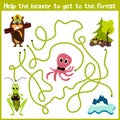 Cartoon of Education will continue the logical way home of colourful animals. Help the beaver to get home in the wild forest. Matc Royalty Free Stock Photo