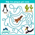 Cartoon of Education will continue the logical way home of colourful animals. Help this cute penguin to get home in the cold Arcti