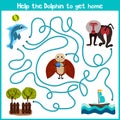 Cartoon of Education will continue the logical way home of colourful animals. Help little Dolphin to swim home in the ocean. Match