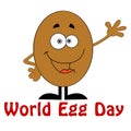 A cartoon egg character with a happy expression, two arms, and legs. Royalty Free Stock Photo