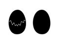 Cartoon egg chiken silhouette. Crack in the form of a contour line. Black white design element. Bird symbol shape. Flat icon.