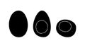 Cartoon egg chiken silhouette. Line contour. Black white design element. Bird symbol shape. Flat icon. Doodle style. Healthy