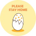 Cartoon egg in self-quarantine, hand drawn vector illustration with text Please stay home