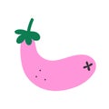 Cartoon eggplant doodle icon, aubergine vector illustration, cute aunny cartoon icon, agriculture and farming symbol.