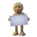 Cartoon Egyptian mummy monster holding a blank sign, 3d illustration Royalty Free Stock Photo