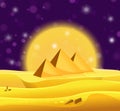 Cartoon Egyptian pyramids in the desert with violet night sky