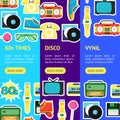 Cartoon Eighties Style Symbol Banner Vecrtical Set. Vector